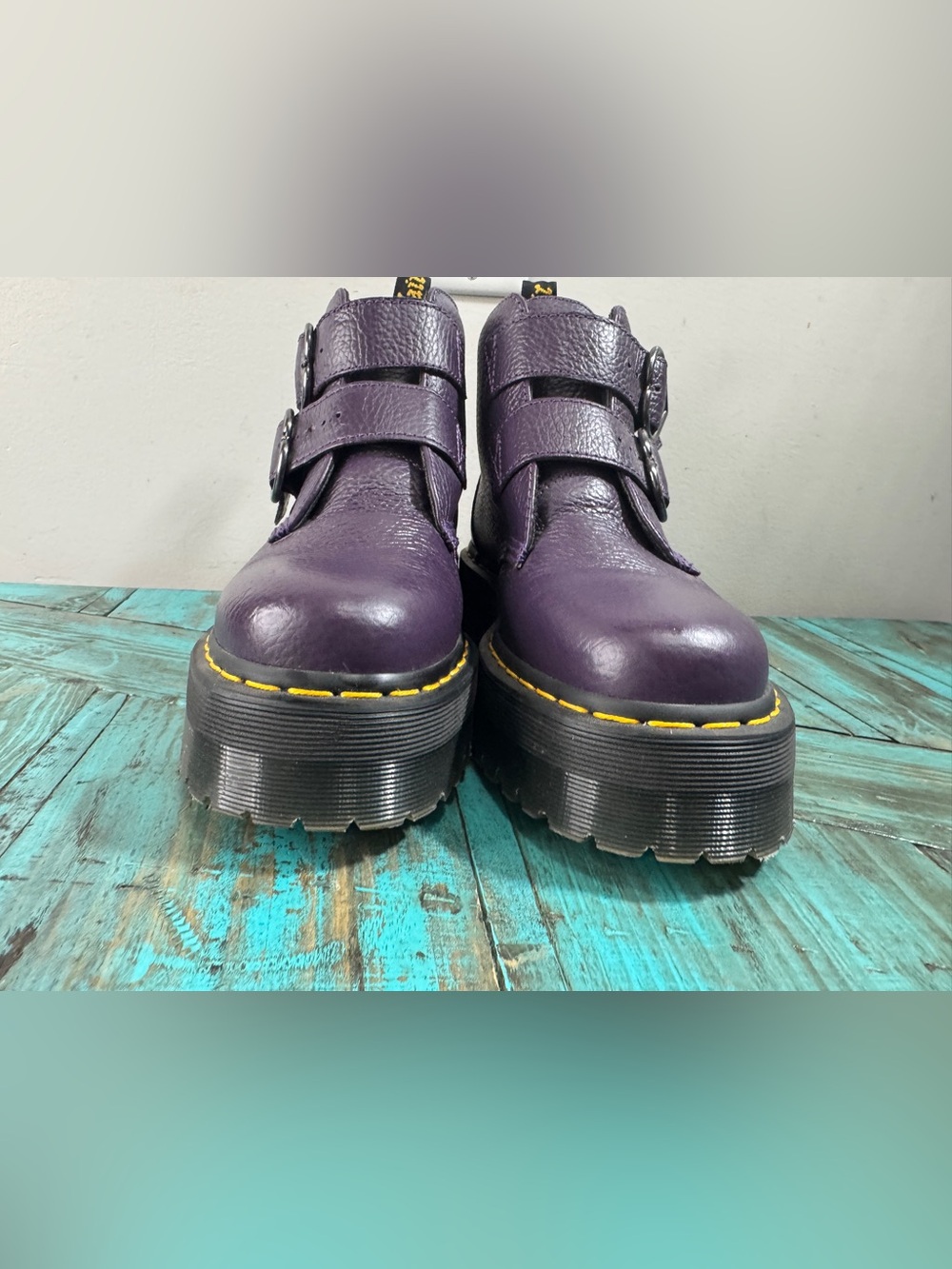 Dr Marten's Devon Heart Purple Leather Platform Boots Size 9 - Picture 3 of 12